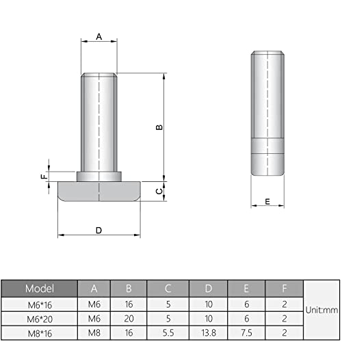 Image of MroMax M6-1x20mm T Slot Bolts Carbon Steel Drop-in Stud Sliding Screw Bolt Metric Hammer Head Bolt for 30 Series Aluminum Extrusions Silver 20Pcs