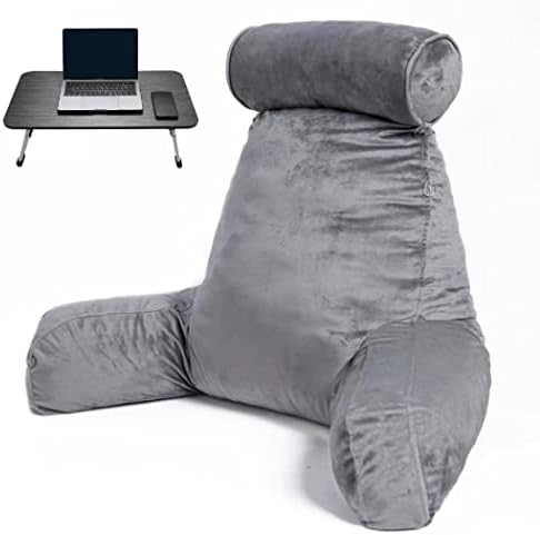 Springcoo Reading Pillow-Bonus Lap Desk-Shredded Foam TV Pillow with Removable Cover-Great Support for Reading, Relaxing, Watching TV -18IN-Gray