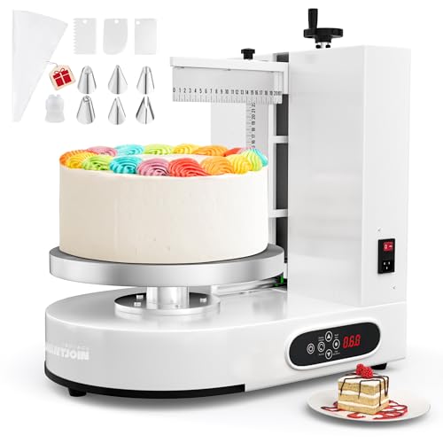 WantJoin Automatic Cake Decorating Machine, 4–12' Cake Icing & Frosting Machine, 60–320 RPM Adjustable Speed, Stainless Steel Cream Spreader with Turntable & Scraper, Commercial Bakery Equipment