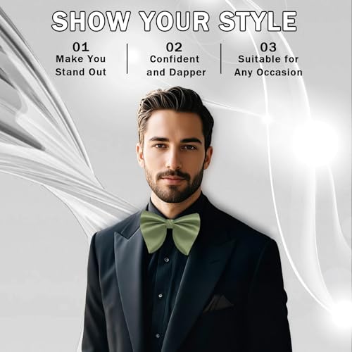 Image of Mens Bow Tie Pre Tied Oversized Bow Ties for Men Satin Bowties for Tuxedo Wedding Party Banquet
