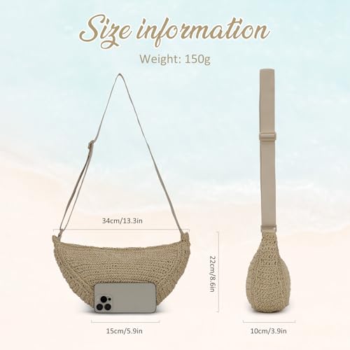 Image of GOKTOW Straw Crescent Beach Crossbody Bag for Women,Raffia Woven Shoulder Handbags for Summer Vacation 2025