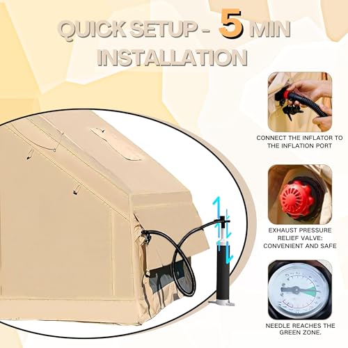 Inflatable Tent, Outdoor Easy Setup Inflatable Tents for Camping, Portable Blow Up Tent with Stove Jack, Cotton Canvas Material for Glamping, for 4 Season, 4/6/8/10 Person Use - Image 5
