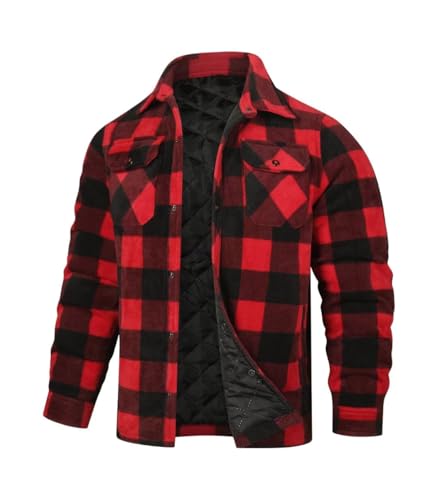 INVACHI Men's Flannel Jacket Plaid Sherpa Lined Flannel Shirt Snap Button Warm Winter Jackets Pockets