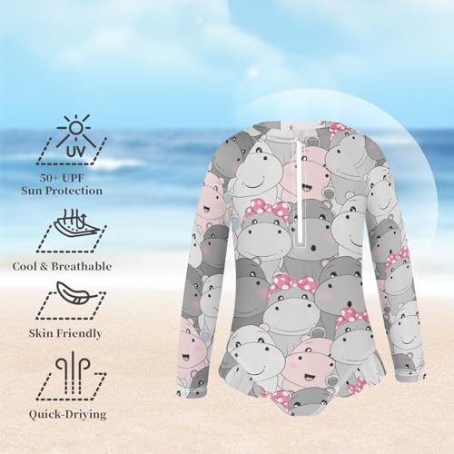 susiyo Cute Baby Hippo Girls Long Sleeve One Piece Swimsuits Rash Guard Bathing Suit UPF 50+ Zipper Girl Swimwear2