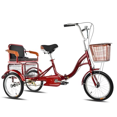 KIBONCY Triciclo para Adultos, Bicicletas de 16 Pulgadas con 3 Ruedas, Triciclo para Adultos con Asiento, con cestas Delanteras y traseras, para Mujeres, Personas Mayores, h B