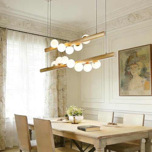 Luminaire en bois salle à manger et suspension linéaire style nordique