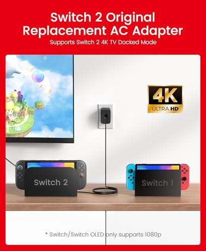 Image of 2Pcs 65W Switch 2 Charger with 10FT /3M Cable - GaN3 AC Power Adapter for Nintendo Switch /OLED /Lite & Steam Deck /OLED, Original Quality, Supports 4K TV Mode, PD3.0 Fast Charger for PS4 Controller, Galaxy