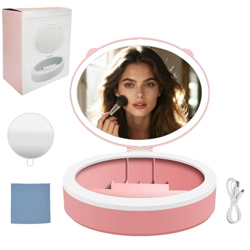 Espejo Ovalado con Luz LED y Almacenamiento USB Recargable