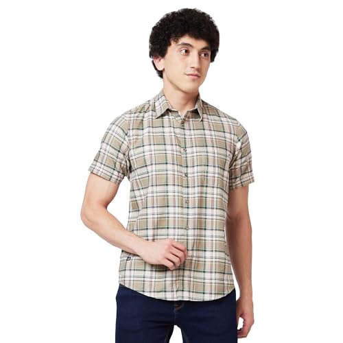 Image of Spykar Men's Regular Fit N /A Half Sleeve Checked Casual Shirts