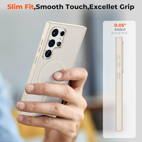 Image of SUPFINE Magnetic for Samsung Galaxy S24 Ultra Case with Screen Protector(Compatible with MagSafe) (Military Grade Drop Protection) Slim Translucent Shockproof Phone Case,Stone