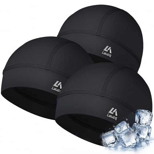 Lauzq 3Pack Cooling Breathable Mesh Skull Cap Helmet Liner Sweat & Quick Dry Cycling Motorcycle Hard Hat Liner for Men Women Black/Black/Black