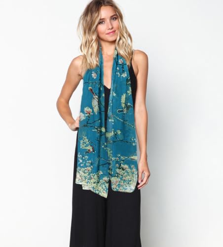 Image of GERINLY Scarfs for Women Lightweight Cotton Feel Scarves Floral Birds Print