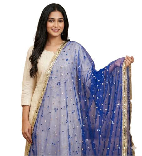 Image of Navti Creations Women's Lightweight Net Dupatta With Sequence Embroidery & Kiran Border (Length 2.25m)