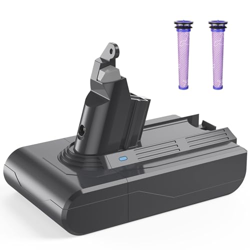 Batteria per Dyson V6, FLYLINKTECH 21.6V 4600 mAh Batteria di Ricambio per Dyson V6 DC62 DC58 DC59 DC61 DC72 DC74 Extra, Trigger, Fluffy, Absolute SV03 SV05 SV06 SV07 SV092 （2 filtri + 1 pennello）