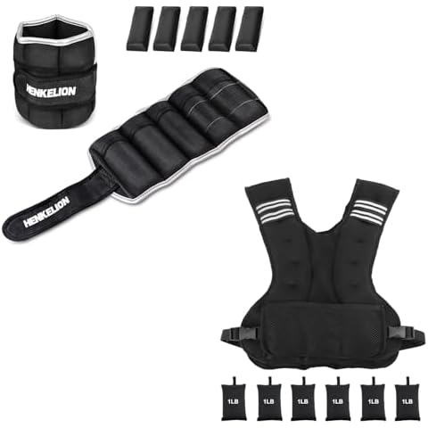 Henkelion 1 Pair 5Lbs Adjustable Ankle Weights For Women Men, Adjustable Weighted Vest for Men Women Weights Included, 4-10lbs Body Weight Vests Adjustable for Running, Training Workout, Walking Cover