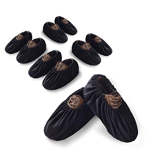 Uarter Reusable Booties Shoe Covers 5 Pairs, Anti Slip Boot Shoe Covers with Elasticity Convenience for Indoor, Contractors and Carpet Floor Protection, Machine Washable, Black