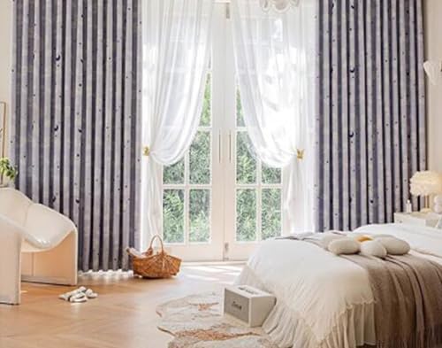 Tolldek Cortinas opacas largas, 2 unidades, color lila claro, con patrón de estrellas, luna, nube, poliéster, ojales opacos, cortinas opacas, para habitación infantil, para salón, 102 x 214 cm (ancho