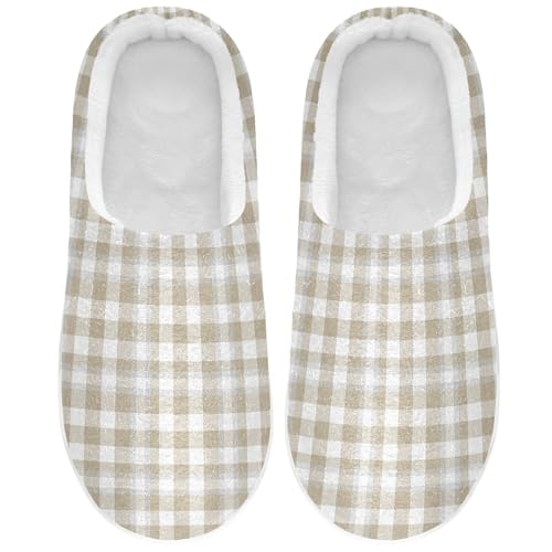 House Memory Foam Shoes for Women Plush Lining Anti-Slip Rubber Sole Comfort House Shoes Bedroom Home Office Travel Yoga S Brown Taupe Buffalo Plaid Tartan Check Scotland Beige