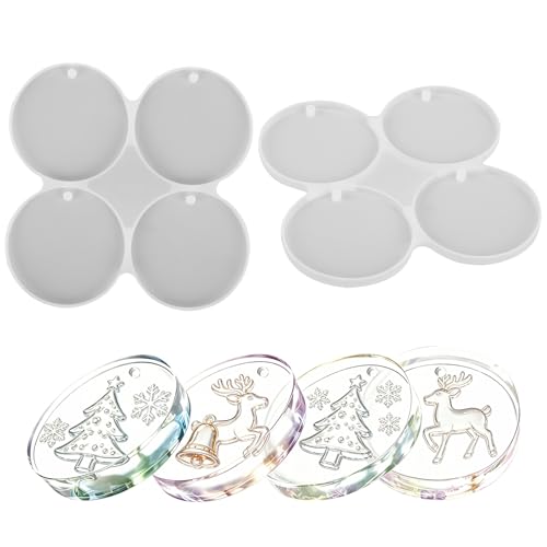 4-Cavity Silicone Molds with Hole Silicone Round Keychain Molds Resin Circle Molds for DIY Ornaments Pendant Jewelry Making
