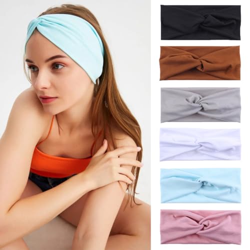 Image of Kachanaa 6 Pack Women's Headbands for Women Boho Women's Hair Non Slip Twisted Cross Elastic Head Bands Headwraps Short Stretchy Thick Fashion Hair Accessories