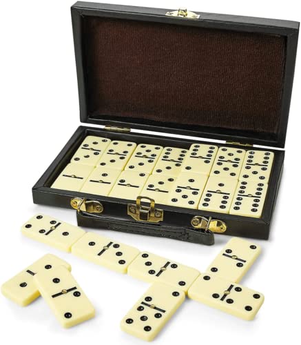 Domino Set, Premium Classic 28 Pieces Double Six In Durable Wooden Brown Box For Boys , Girls ,Party Favors And Anytime Use Up To 2-4 Players - By Katzco Cover