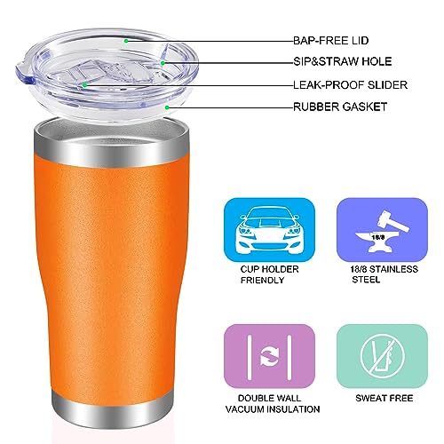 Image of VEGOND 20oz Tumbler Stainless Steel Tumbler Cup with Lid And Straw Vacuum Insulated Double Wall Travel Coffee Mug(Orange 1 Pack)