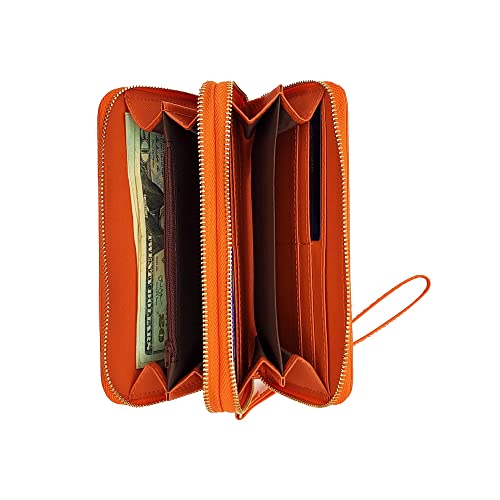 Orange patent Glossy Faux Croc Fashion Double Zip Wallet4