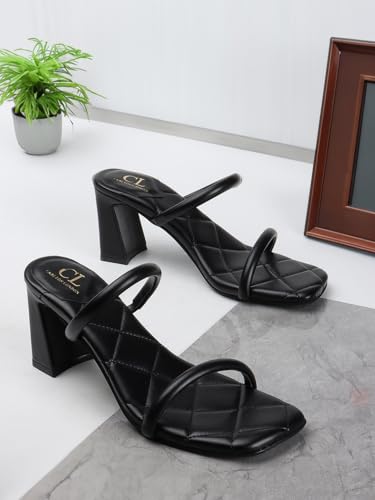 Image of Carlton London Women Comfortable Casual Sandal with Block Heels, Square Toe for Casual and Office Wear