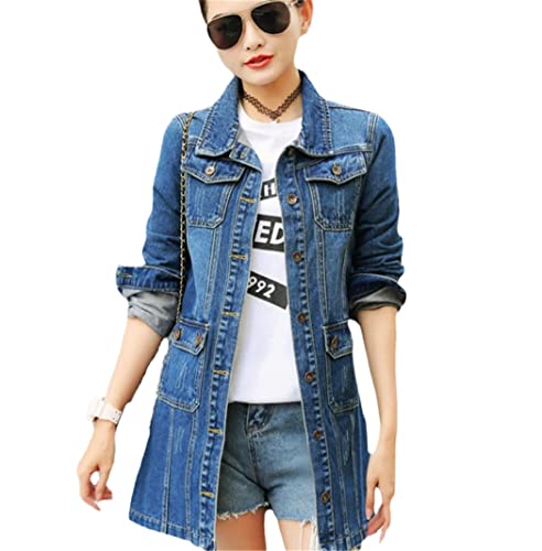 Veste en jean décontractée femme finie la rigidité avec ce denim bleu souple taille 3XL