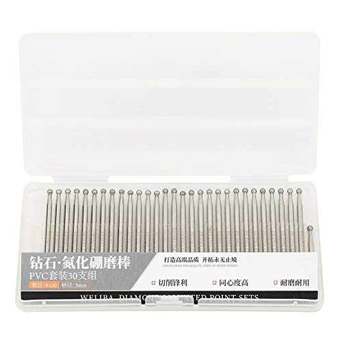Fresas Diamante con Cabeza Esférica 30 Piezas, Brocas de Diamante, Herramientas de Tallado de Amoladora Eléctrica Redonda de 3 mm para Grabado a Presión