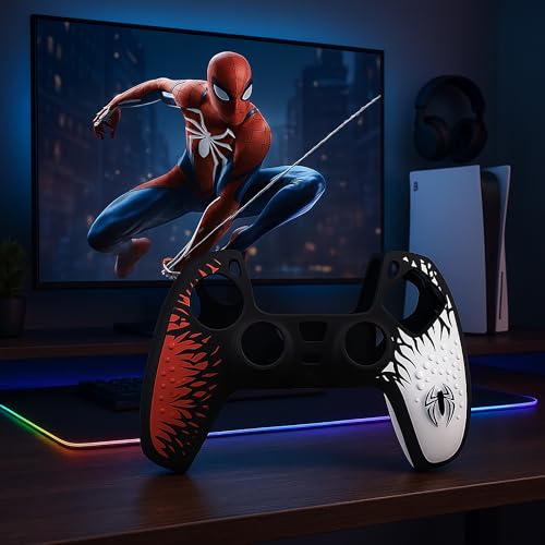 Image of DEADSKULL - Spidy Edition Protective Cover Case Compatible with PlayStation DualSense Anti-Slip PS5 Remote Skin, PS 5 Controller Accessories,Silicone Sleeves Set (Red & White)