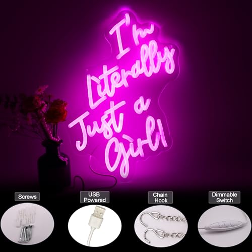 Image of I Am Literally Just A Girl Neon Sign, Pink Neon Sign Girl Room Sign Dorm Wall Decor with Acrylic Backing, USB Powered Neon Light for Bedroom, Living Room, Office, Bar Decor Holiday Birthday Gift