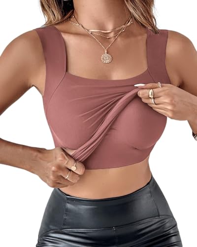 Image of CHICME Womens U Neck Shapewear Built-in Bra Tank High Strechy Sleeveless Slim Fit Tops Camisole Workout Tops