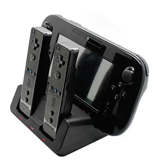 Tekdeals 3-in-1 Charger Dock Charging Station Base with Two Rechargeable Batteries and USB Cable for Wii U Remote Gamepad Controller, Black
