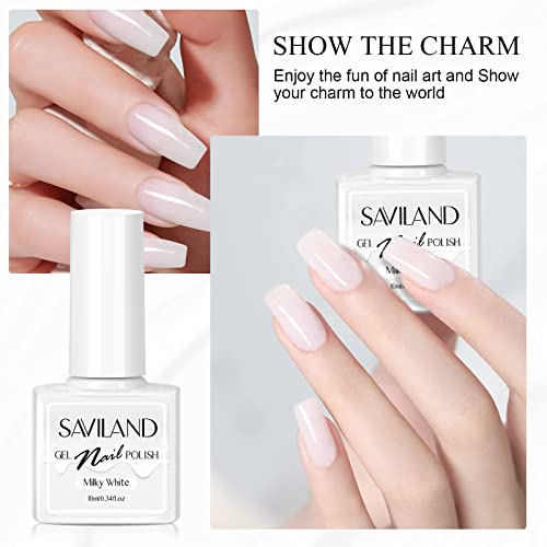 Saviland Milky White Gel Nail Polish - Transparent Milky White Jelly Gel Polish Quick Dry And Long Lasting, White Gel Polish Soak Off Nail Art Manicure Salon Diy At Home #TOP2