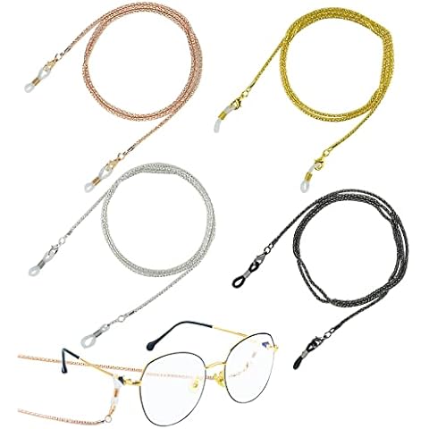 4 Pieces Glasses Chain, Lre Co. Glasses Strap Glasses Chains Ladies Sunglasses Chain Mask Chain Reading Glasses Chain Straps for Women, Men (Gold, Silver, Black, Rose Gold) Cover