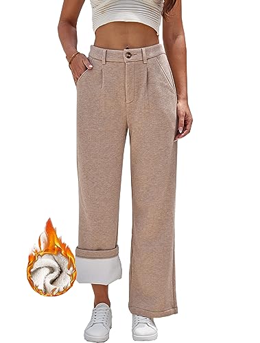 heipeiwa Women's Fleece Lined Winter Thermal Flannel Knit Wide Leg Pants Trouser Casual Dressy Outfit