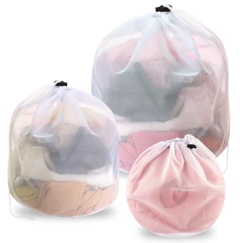 3 Pezzi Sacchetto Lavatrice，Riutilizzabile Biancheria Retina Sacchetti di Lavaggio in Rete Borsa，per Bucato Laundry Bag Wash Bag per Maglieria, Pantaloni, Reggiseno, Intima