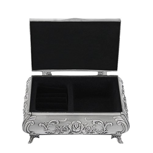 Classic Vintage Antique Tin Rectangle Jewelry Box Treasure Storage Organizer Chest With Rose Pattern #TOP3