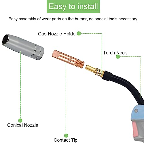EATBALE MB14 14AK Contact Tip, 10Pcs M6 MIG Tips Welding Torch Contact Tip 0.8mm / 0.030" Tips Holder Difuser Welding Gun Accessories for MB14 14AK MIG/MAG Welding Torch - Image 5