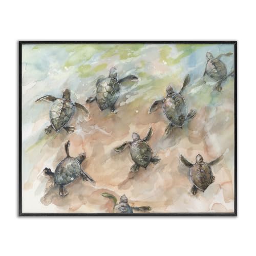 Baby Sea Turtles Coastal Shore, 24 x 30 Inch Framed Giclée Print