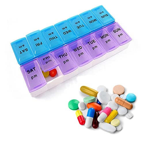 UXCONGOID Large Pill Organizer 2 Times a Day, Weekly Pill Organizer Daily Pill Box 7 Day Medicine Organizer Box, AM PM Pill Case Container Holder Pill Dispenser Travel Medication Organizer