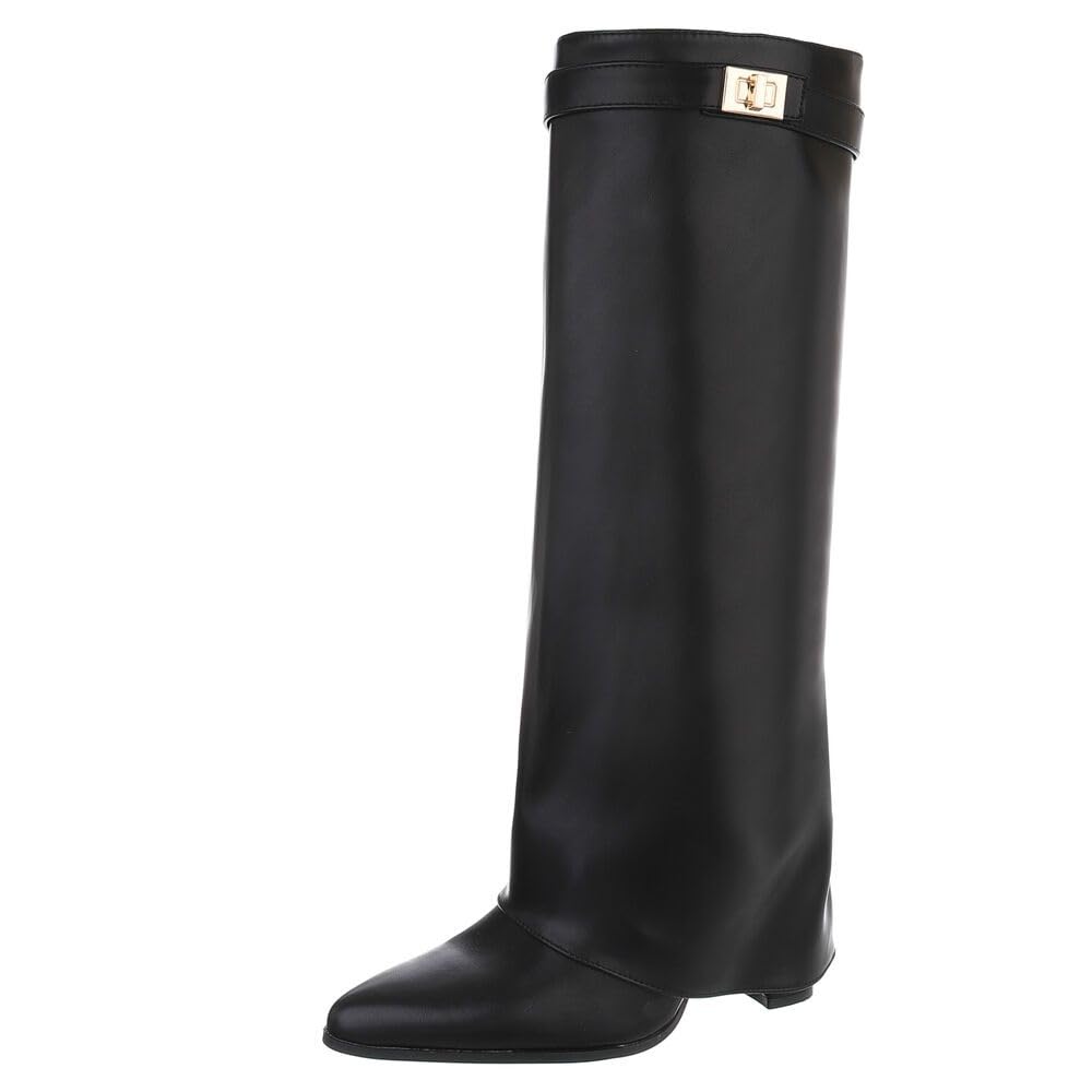 Ital Design Damen Stiefel mit Reißverschluss und Blockabsatz, spitze Form