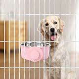 Futternapf für Haustierkäfige, Edelstahl, zum Aufhängen, abnehmbare Futternäpfe für Hunde, Katzen, Kleintiere, Rosa