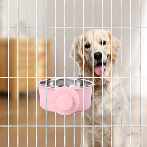 Futternapf für Haustierkäfige, Edelstahl, zum Aufhängen, abnehmbare Futternäpfe für Hunde, Katzen, Kleintiere, Rosa