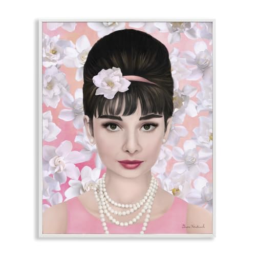 Stupell Industries Audrey Hepburn Polished Fashion Accessories Floral Pattern, Design by Diane Neukirch, 24 x 30, White Framed