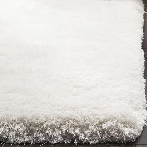 Image of Large White Microfiber Shag Rug 12x12 Feet Square with Heavy Thick Pile, Anti Slip Layer and Handcrafted Finish for Enhancing Living Room, Bedroom and Hall Interiors