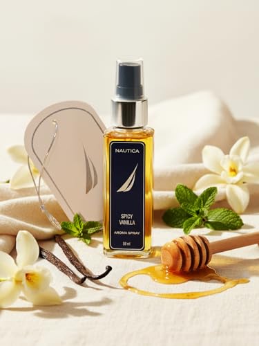 Image of NAUTICA Luxury Car Fragrance Spray with Hanging Tag Card | Spicy Vanilla | 50ml premium Car Air Freshener | 300+ Sprays | Long Lasting Car Freshener | Car Odour Remover
