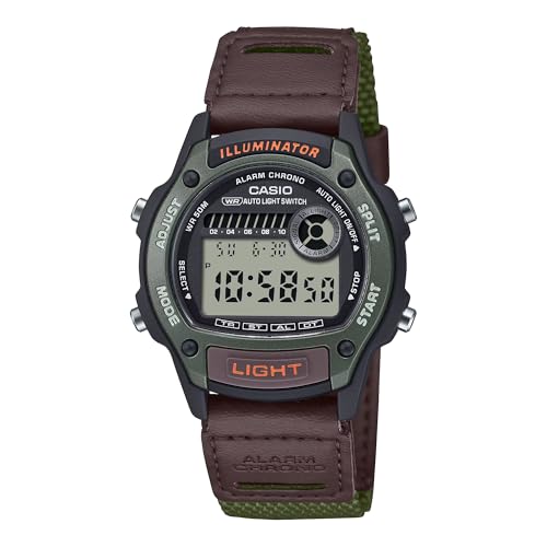 Casio Illuminator W-220HF Series | Digital Watch | Fabric & Leather Strap | Full Auto LED Backlight | Dual Time | Stopwatch | 50M Water Resistant | Green/Brown - image 1