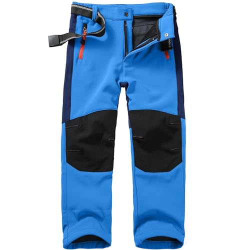 Pantalón de esquí Softshell para niños, con forro, cargo, pantalón térmico para niños y niñas, pantalón de nieve para invierno, pantalón de exterior, pantalón de senderismo, azul, 5-6 años